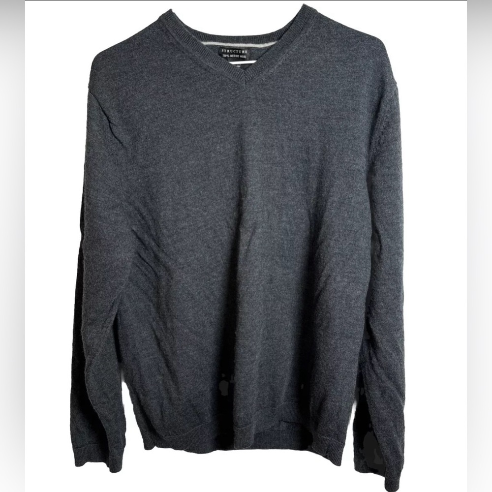 Structure Y2K 100% Merino Wool Mens Sweater XXL Gray Preppy Office College Retro